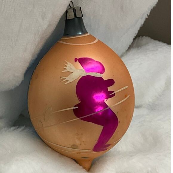 Vintage Handblown Mercury Glass "Skier" Hand Painted Tear Drop Ornament POLAND - Picture 3 of 8